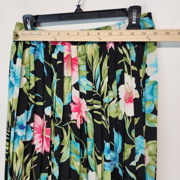 Vintage Alfred Dunner Floral Pleated Midi Skirt Size 12P Elastic Waist Tropical - Picture 8 of 11